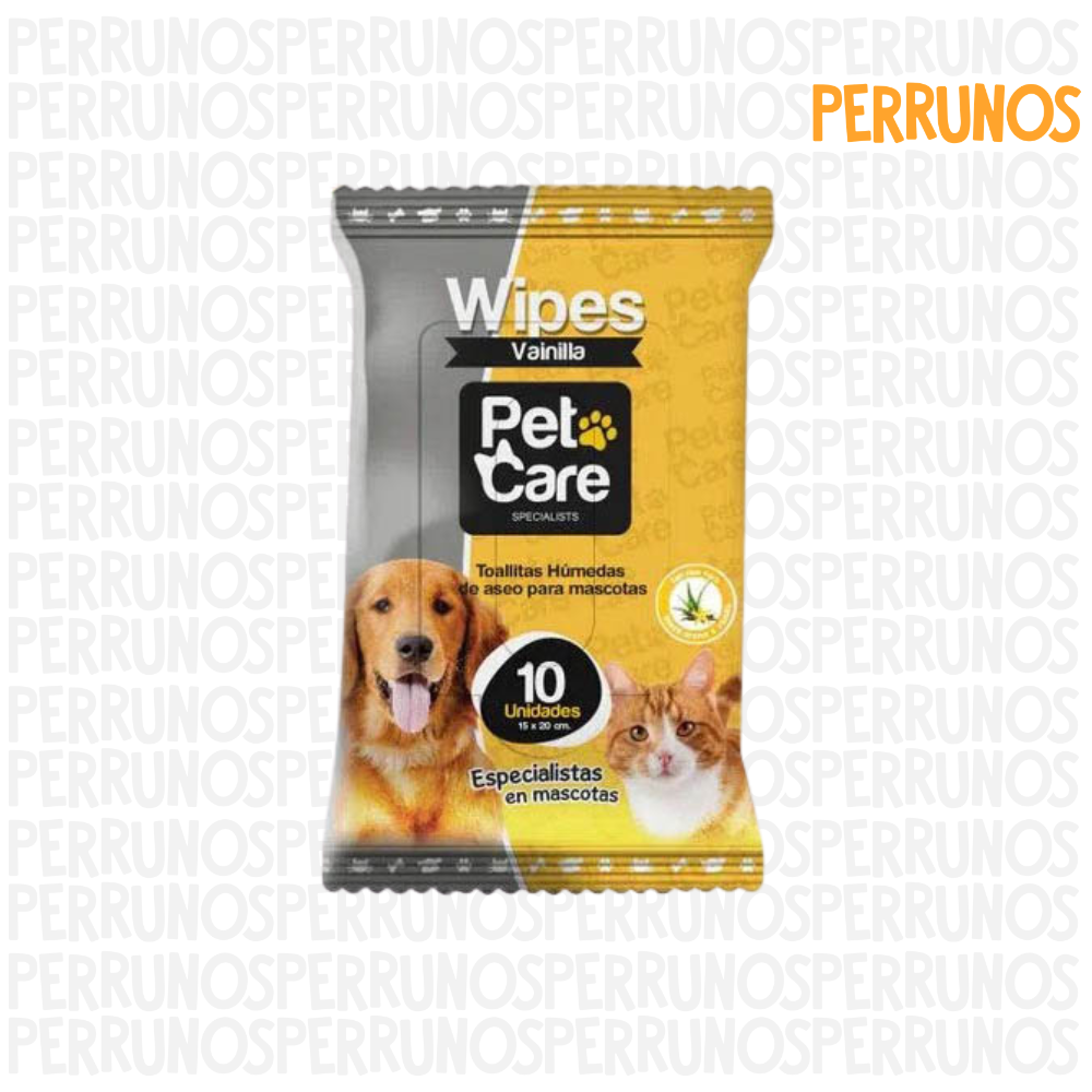 Toallitas Húmedas Pet Care para Perros y Gatos Aroma Vainilla – 10 Unidades