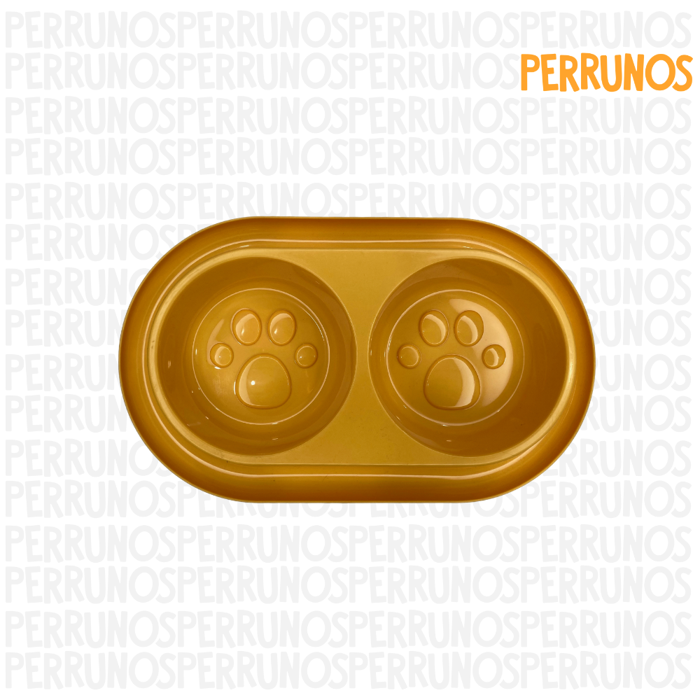 Plato Doble para Perros con Diseño de Huellas
