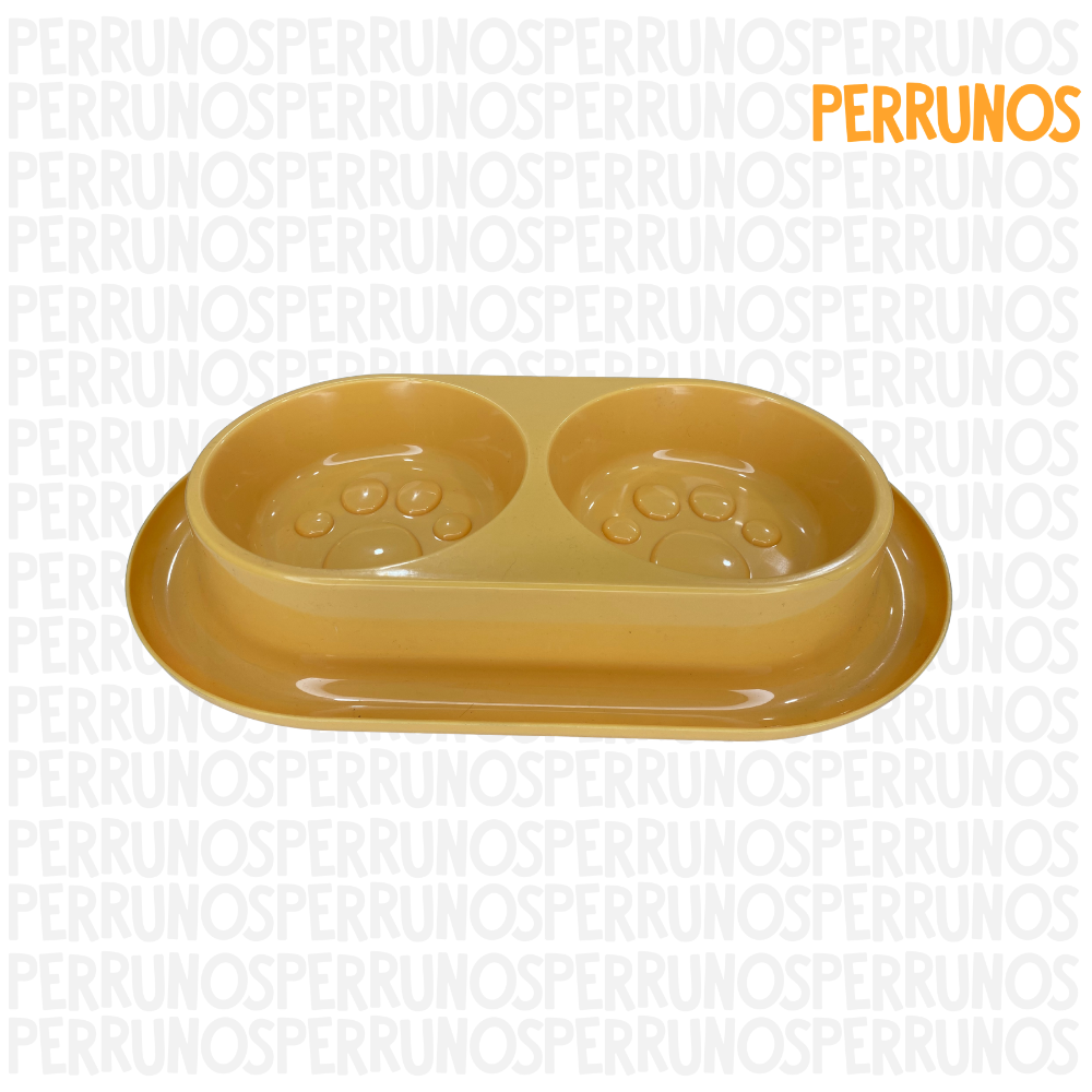 Plato Doble para Perros con Diseño de Huellas