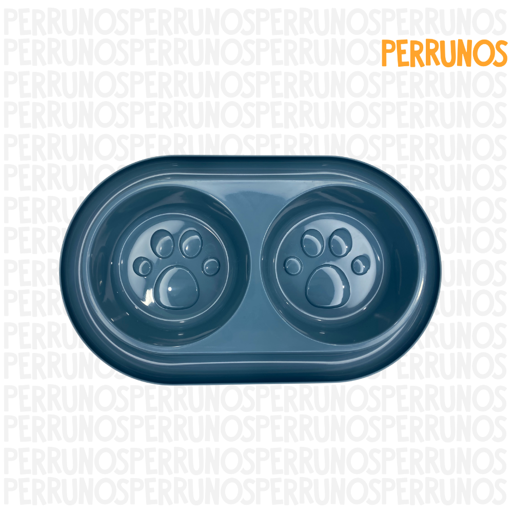 Plato Doble para Perros con Diseño de Huellas