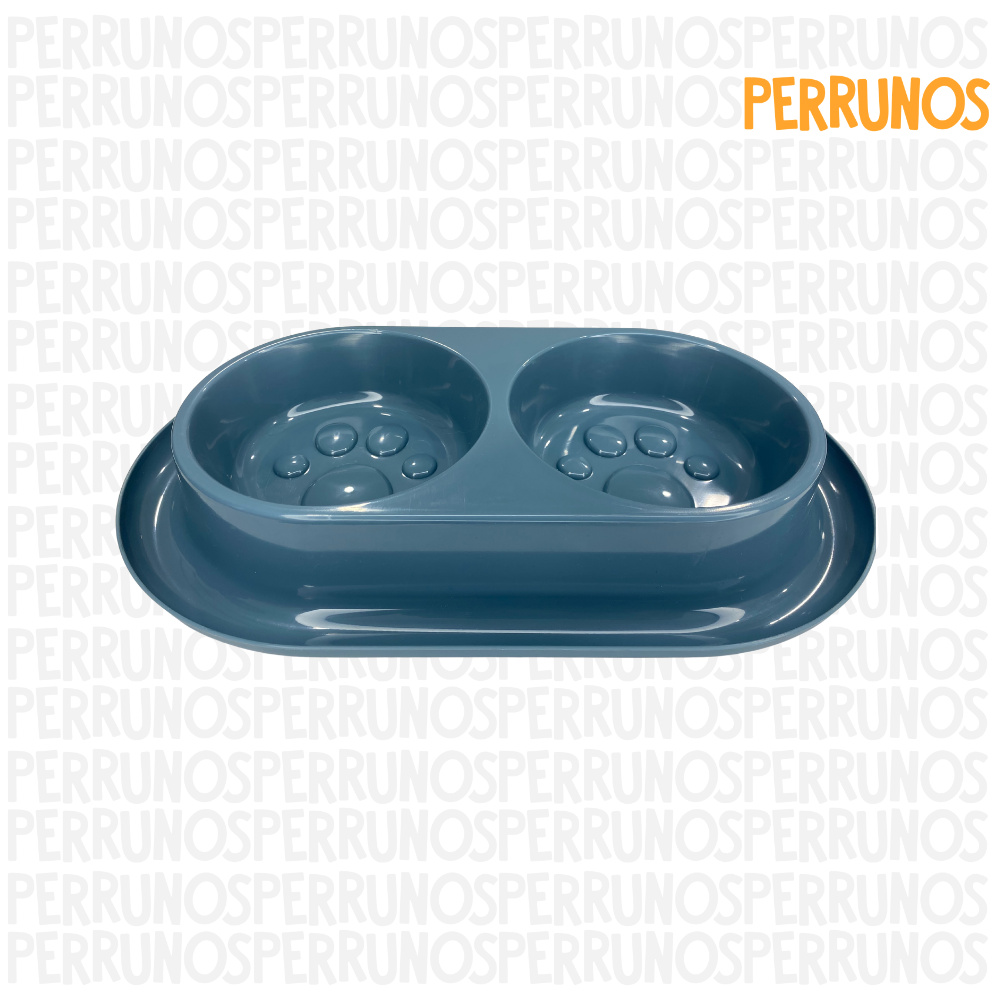 Plato Doble para Perros con Diseño de Huellas