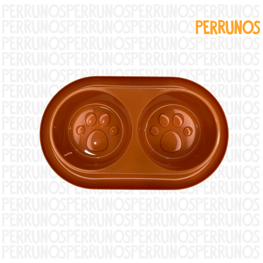 Plato Doble para Perros con Diseño de Huellas
