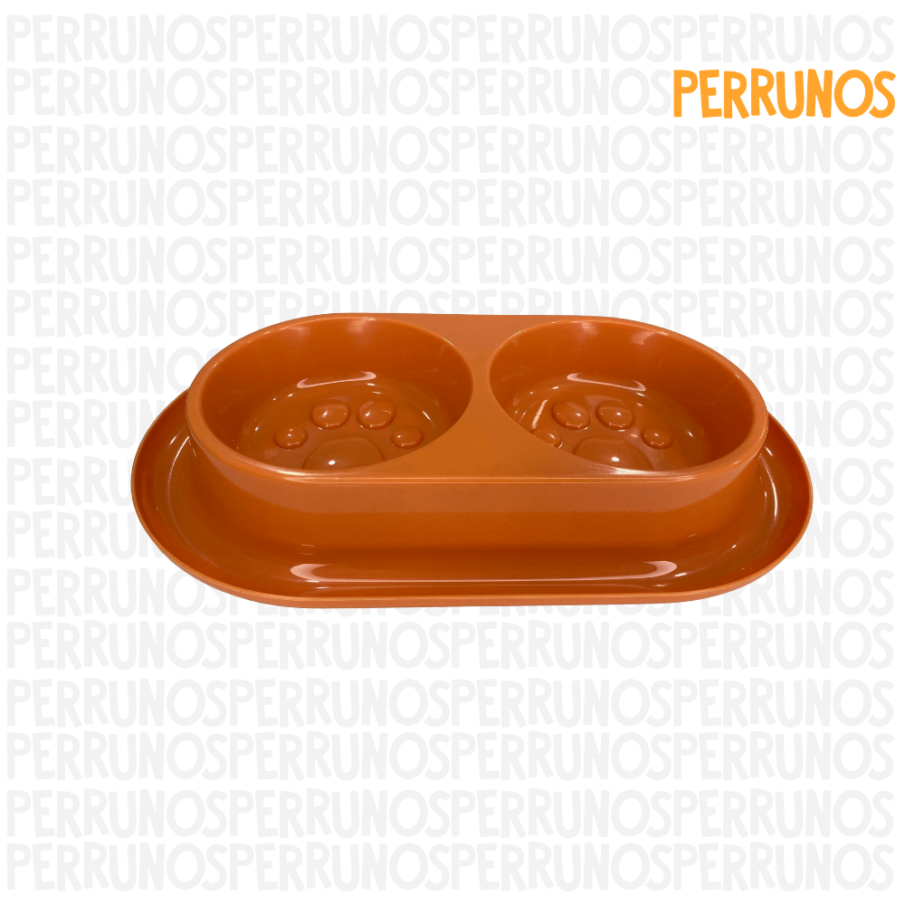 Plato Doble para Perros con Diseño de Huellas