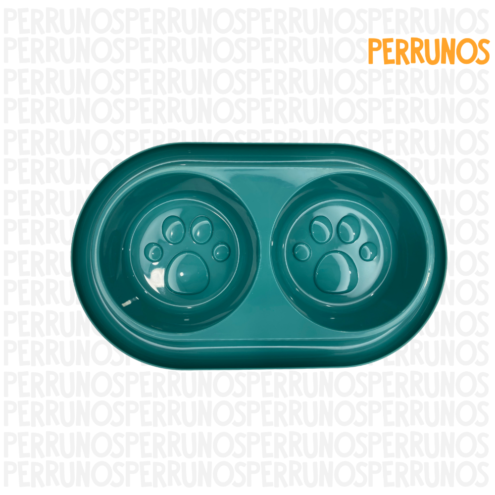 Plato Doble para Perros con Diseño de Huellas