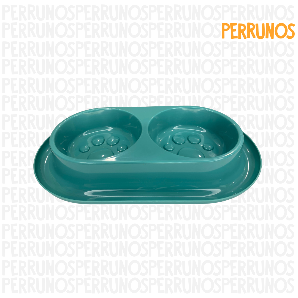 Plato Doble para Perros con Diseño de Huellas